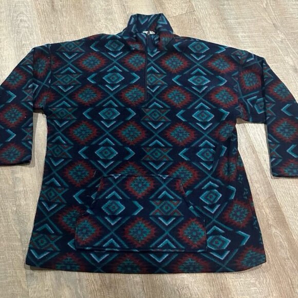 Vintage Backroad Blues Fleece Aztec Design Size Medium - Picture 1 of 6